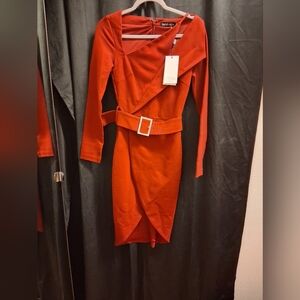 Lavish Alice Burgundy Stylish-Shoulder Dress